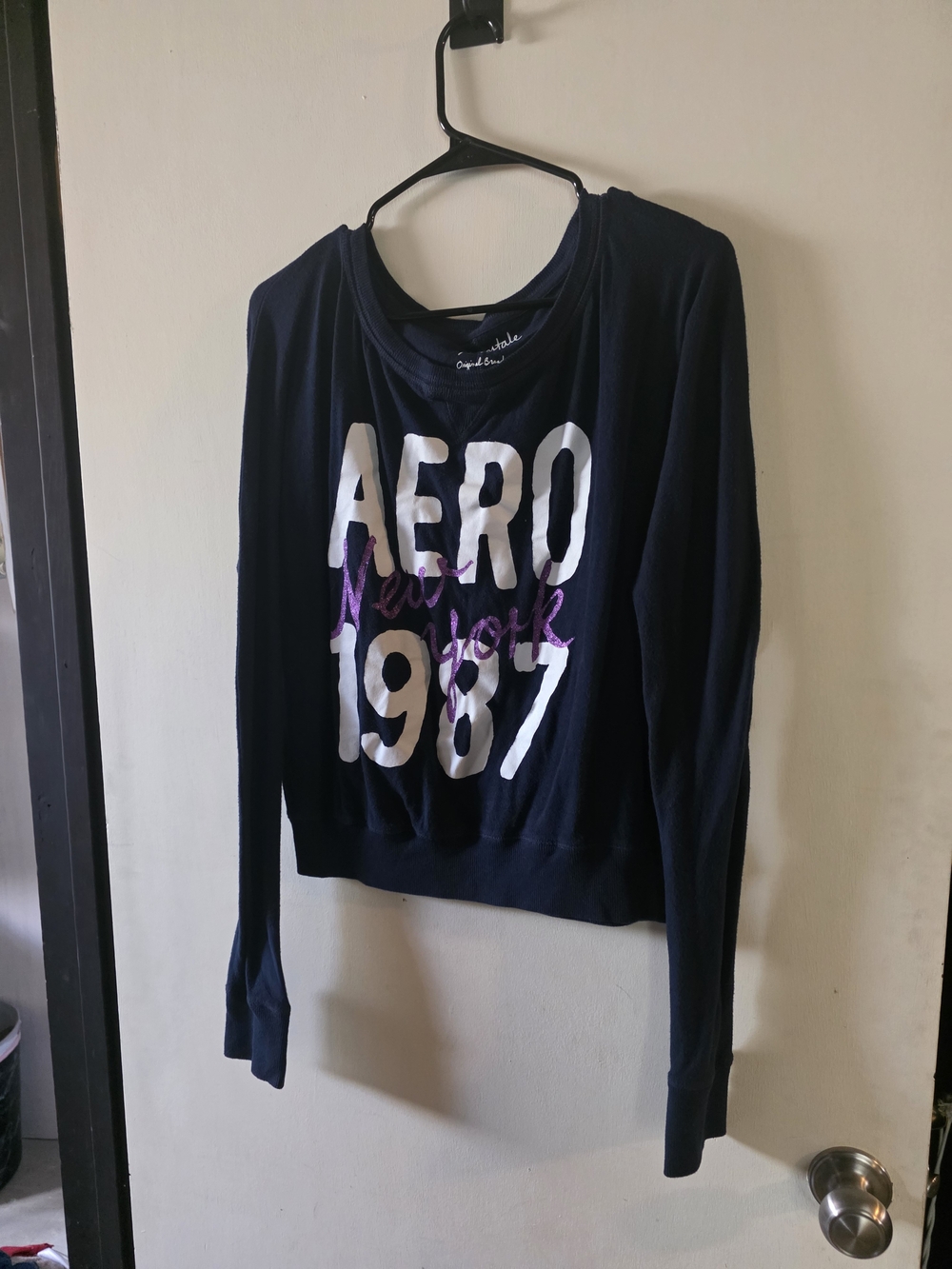 Aeropostale Navy Long-Sleeve Top with White & Purple Graphic